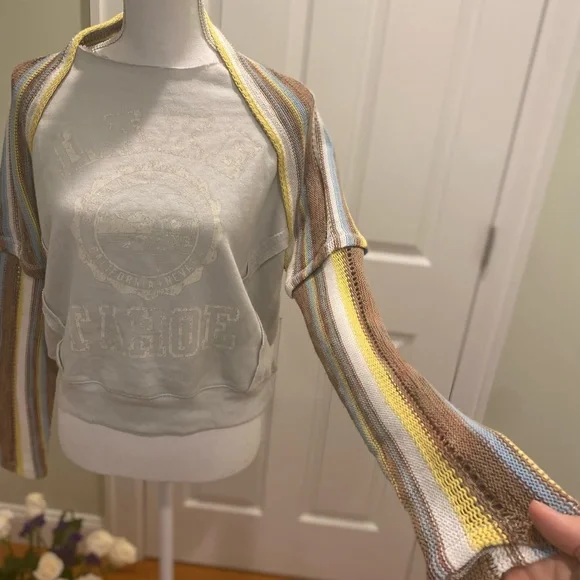 New Free People Lake Tahoe Crochet Sleeve Pullover size S - Picture 5 of 9